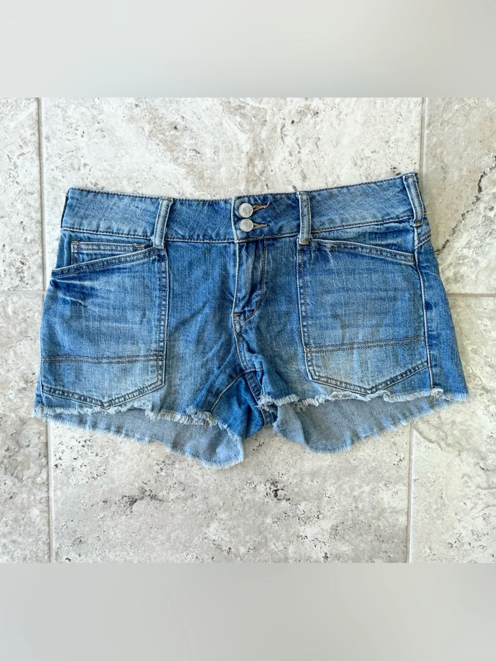 Pilcro Anthropologie The Wanderer Cutoff Raw Hem Blue Denim 3" Jean Shorts, 27 - Picture 10 of 10